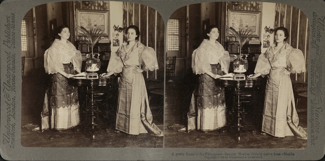 A pretty Home in the Philippines – Spanish Mestiza Girls in native dress – Manila.